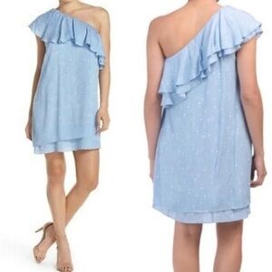 Charles Henry One Shoulder Diamond Dots light Blue Dress, Size M